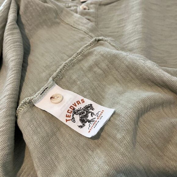 Tecovas Sage Brush Green Long Sleeve Cotton Slub Henley Shirt Men's Size Large - Picture 6 of 7